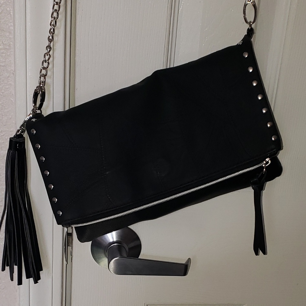 Genuine leather studded clutch